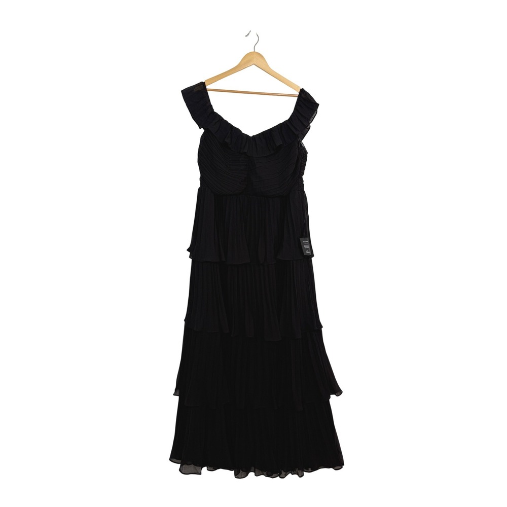 Lulus Always Remarkable Maxi Dress 2X Black New Tiered Pleat Ruffle Off Shoulder
